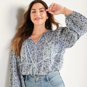 NWT OLD NAVY Oversized Button Front Mixed Print Poet Blouse Shirt SIZE L